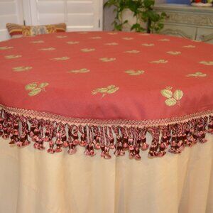 French Country Table Cover, Lined, 53 Inches Diameter, Rare Fabric and Trim, New